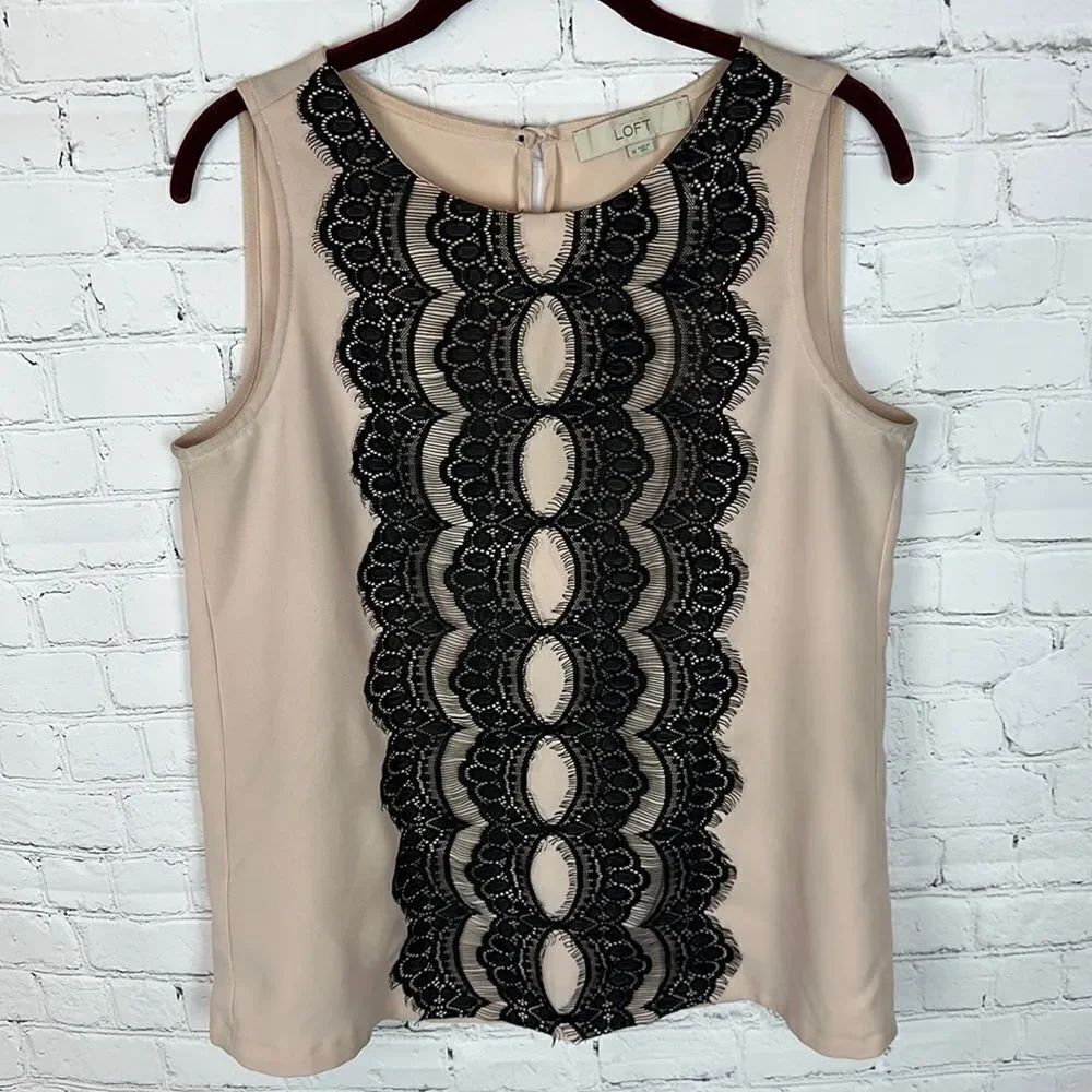 Loft Nude Blouse with Black Lace Size Medium